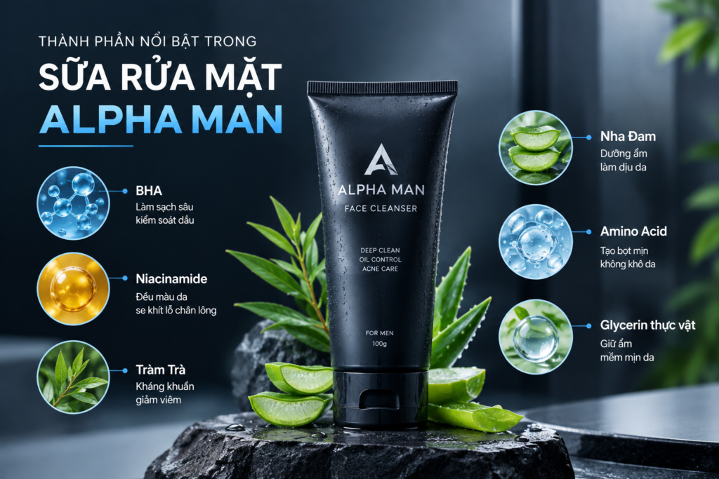 Công dụng sữa rửa mặt nam alphaman