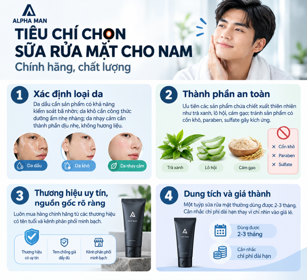 Tiêu chí chọn sữa rửa mặt cho nam chính hãng, chất lượng