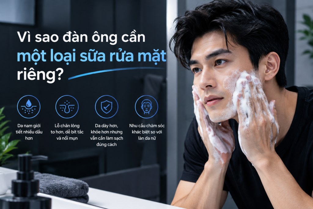 Vì sao đàn ông cần một loại sữa rửa mặt riêng?