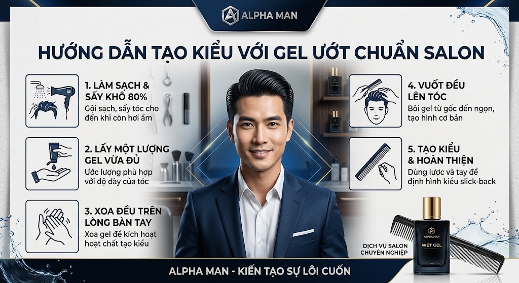 Tạo kiểu với Gel vuốt tóc nam ướt đúng chuẩn salon